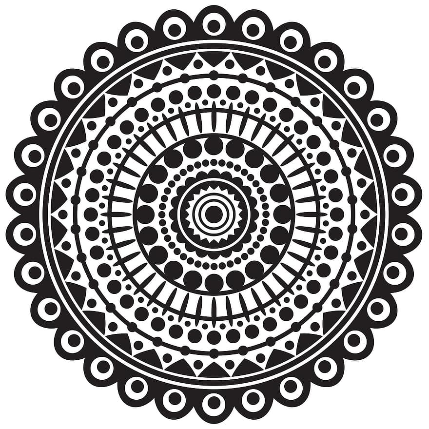 マンダラ、幾何学的な、シンボル、パターン、符号、サークル、グレー模様、灰色の丸