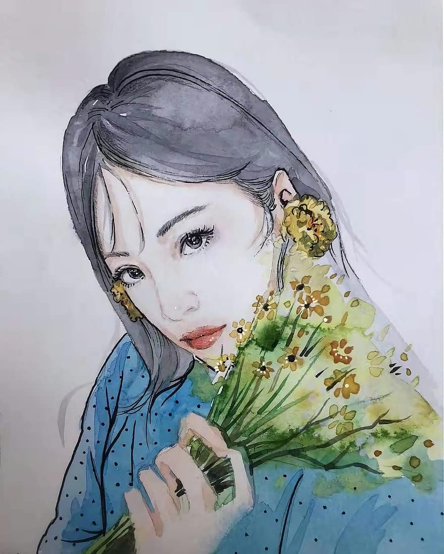 Pintura aquarela, Pegue a garota da flor