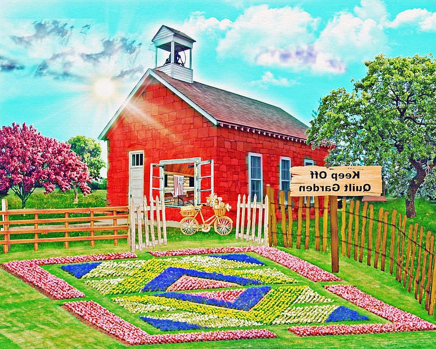 Casa de l'escola Amish, amish, Edredó de jardí, casa de l'escola, vermell, escola, arquitectura, americana, patrimoni, gent amish, jardí