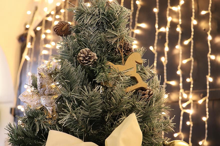julgran, dekoration, dekorativ, lampor, Adventsstämning, vinter-, träd, firande, bakgrunder, säsong, upplyst