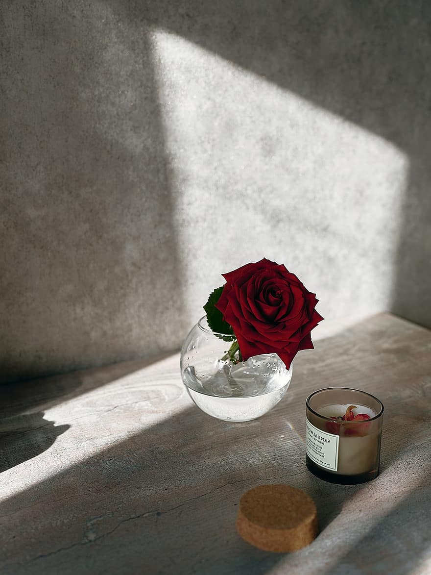 florero, Rosa, decoración, romántico, monitor, floración, flor, interior, detalles, ligero, vela