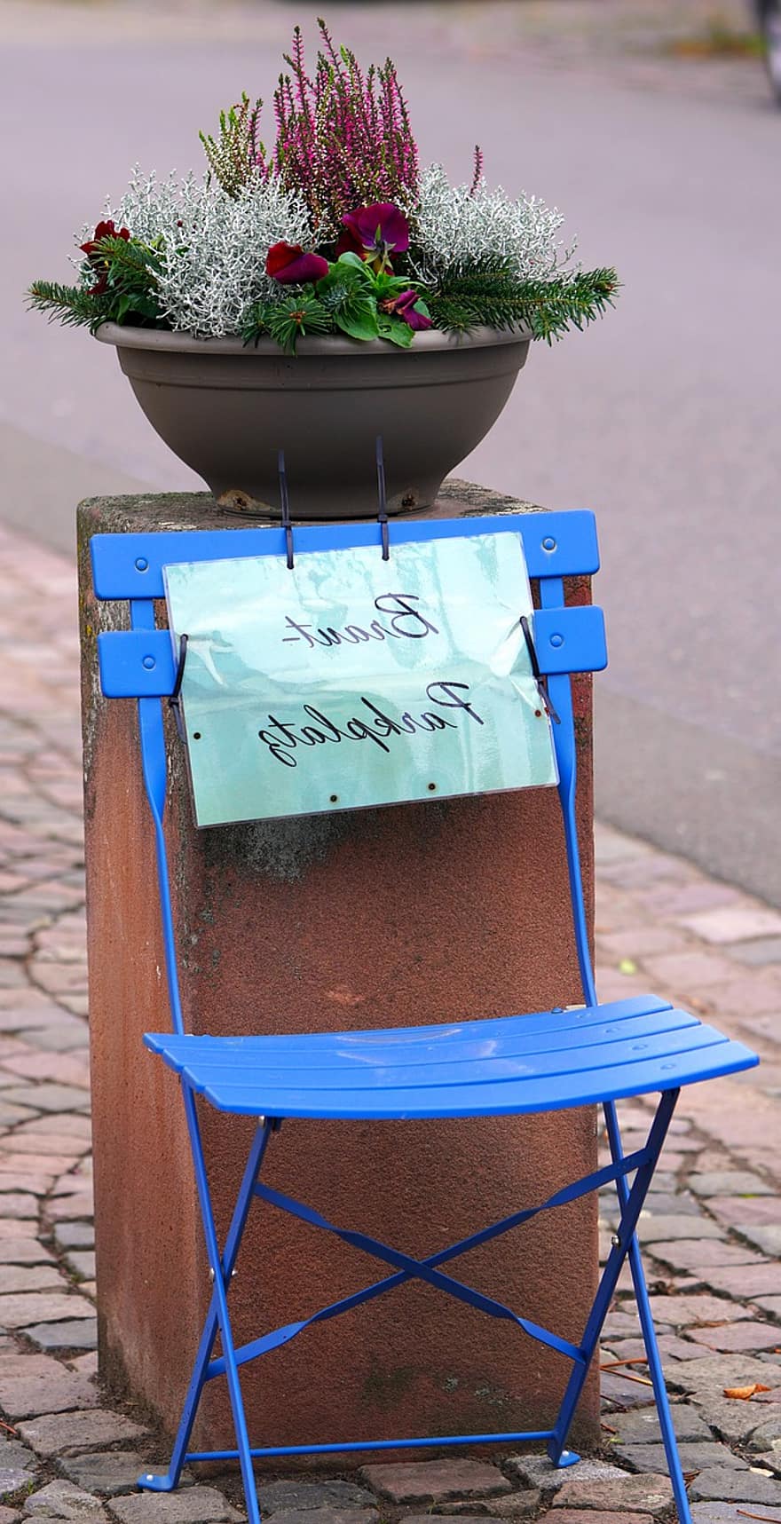kėdė, mėlyna, ženklas