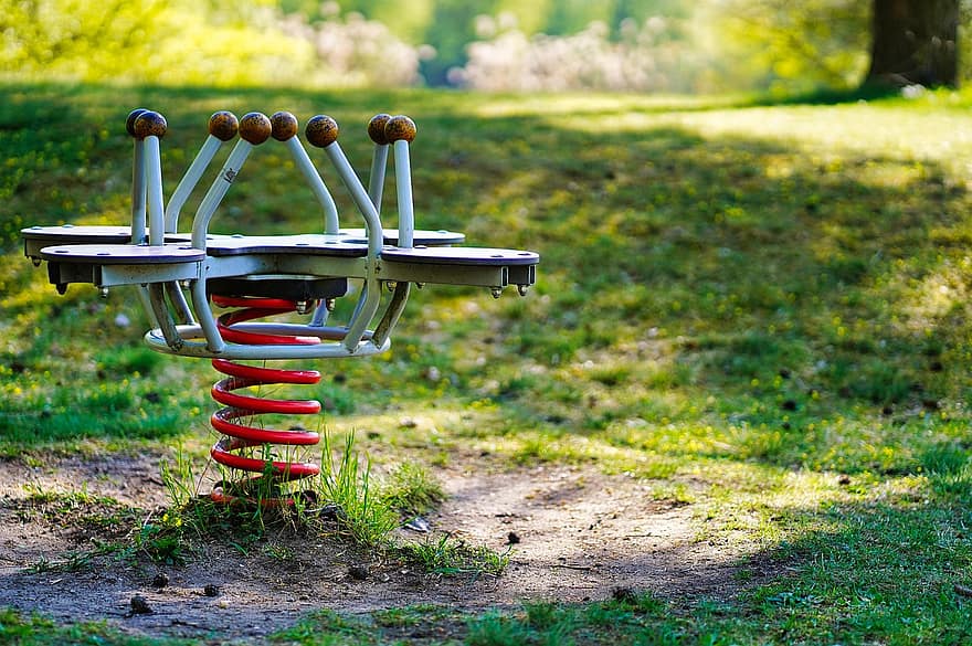Playground, Swing, Seesaw, Children, grass, propeller, summer, green color, toy, technology, meadow