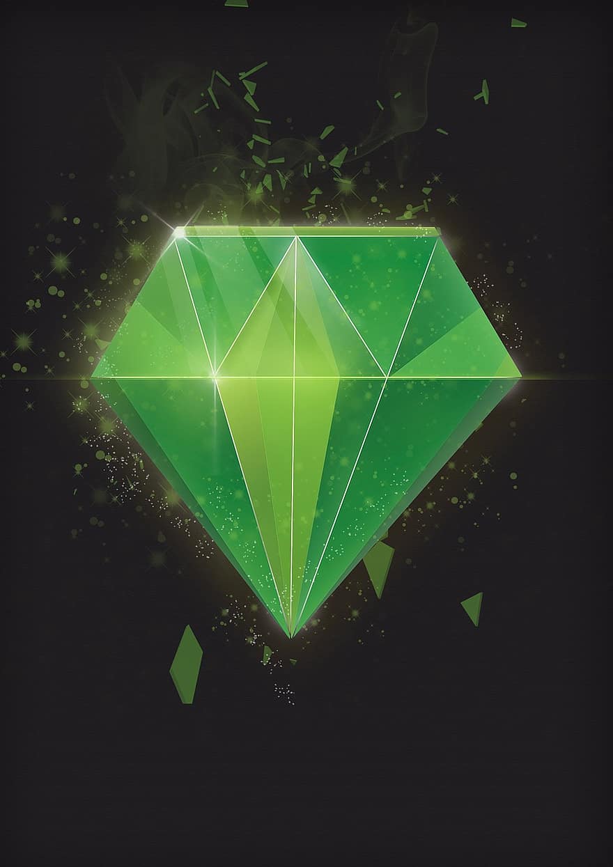 ikoni, timantti-, vihreä, vektori, tausta