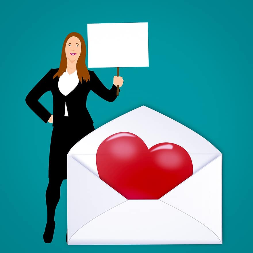 Valentins, hjerte, brev, kærlighed, post, valentinsdag, romantisk, bestyrelse, banner, markedsføring, besked