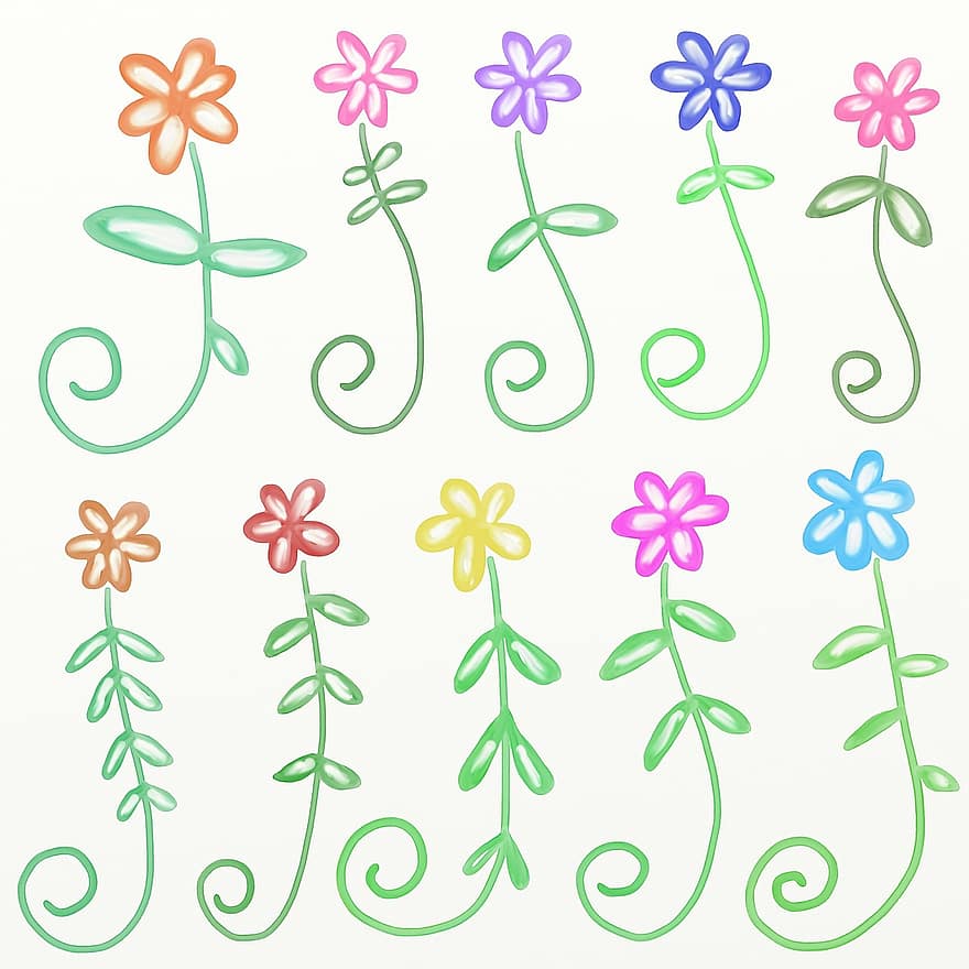 planten, natuur, botanisch, plantkunde, bloem, bloemen, tekening, reeks
