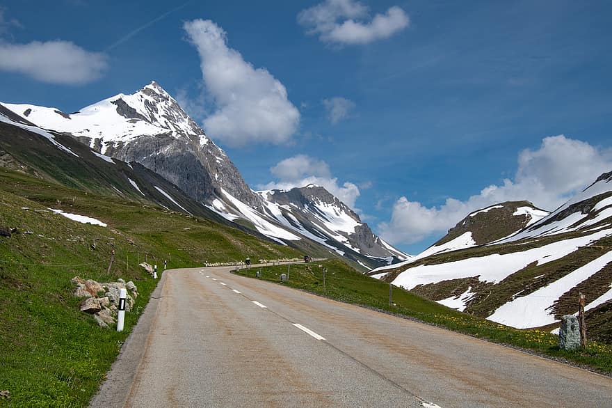 passaggio di albula, montagne innevate, paesaggio di montagna, strada di montagna, paesaggio, Svizzera, natura, sfondo della natura, montagna, la neve, picco di montagna