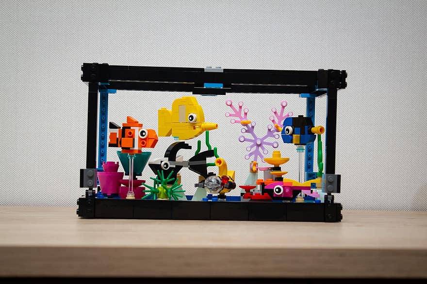 Lego, aquário, peixes de aquário, brinquedo, enigma, estilista, peixe, brinquedos, construtor, flor interior, vaso ornamental