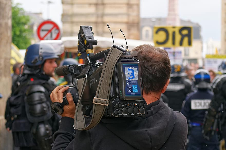 žurnalistas, kamera, vaizdo kamerą, įvykis, minios, televizija, žiniasklaida, žurnalistika, operatorius