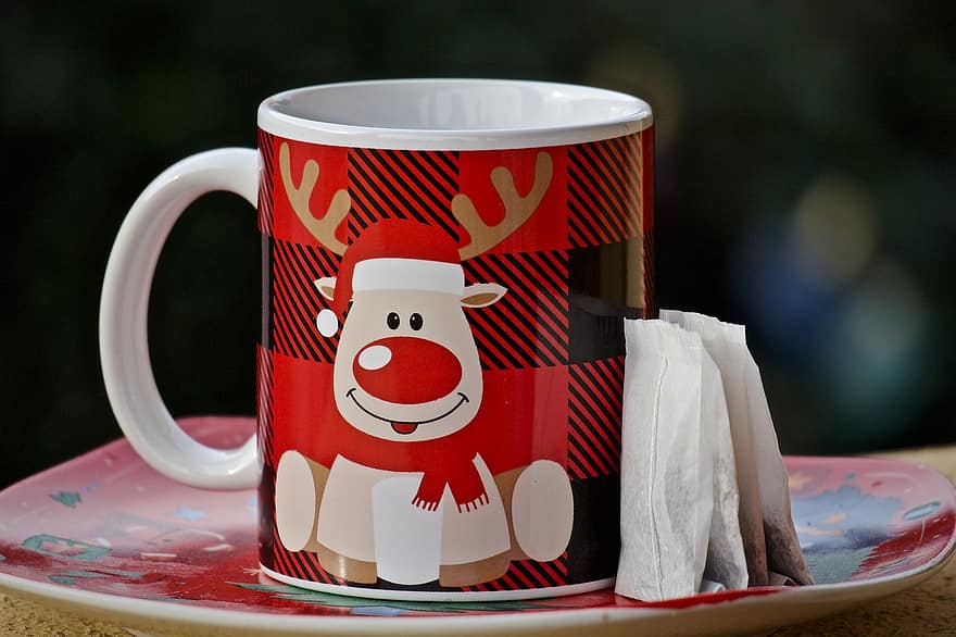 arbatos maišeliai, puodelis, gerti, arbata, gėrimas, žolių arbata, Kalėdinis puodelis, Kalėdos, Kalėdų atostogos