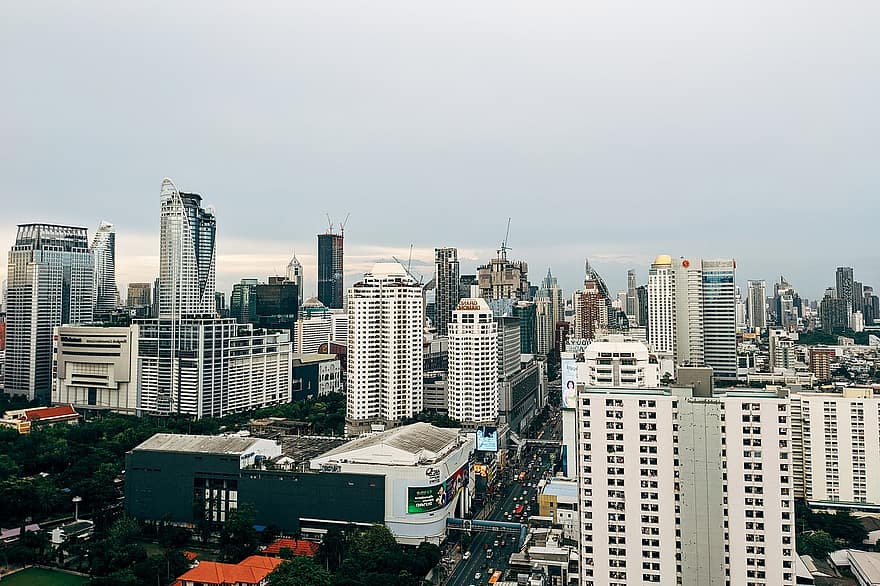 by, skyline, bangkok, bygninger, Asia, urbane landskap, skyskrapere, arkitektur, Urban, sentrum, bybildet