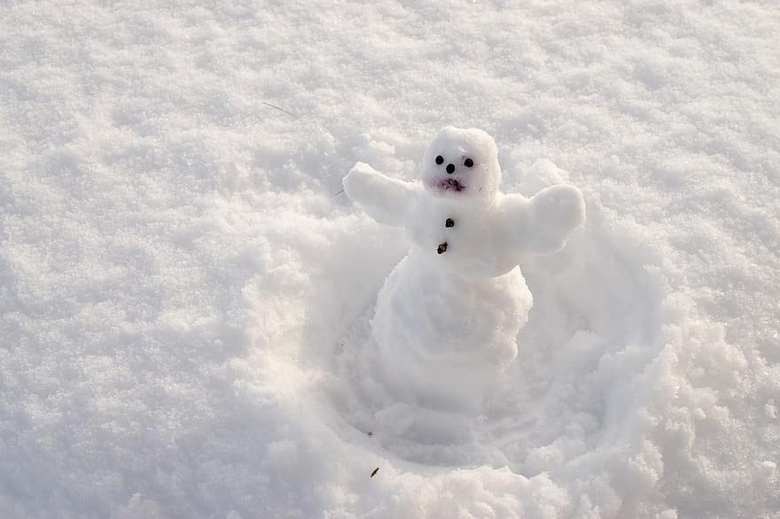 눈, 눈사람, 겨울, 크리스마스, 감기, 화이트, 시즌, 눈이 내리는, 서리, 작은, 귀엽다