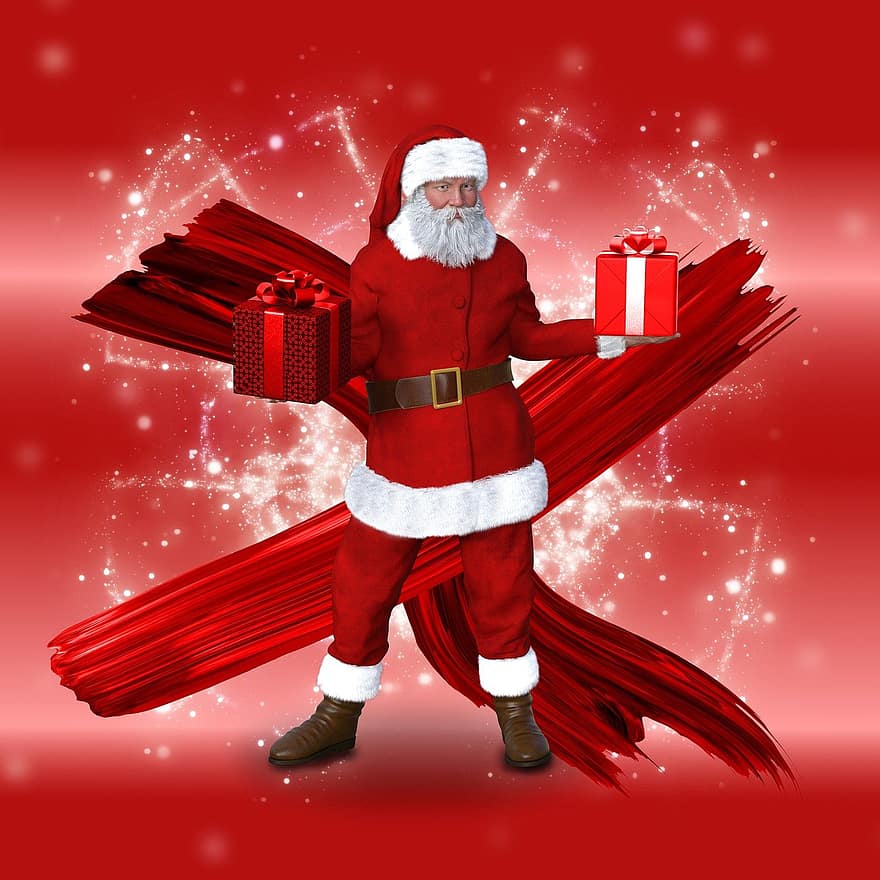Noël, père Noël, cadeau, vacances, Hommes, fête, illustration, humour, hiver, arrière-plans, saison