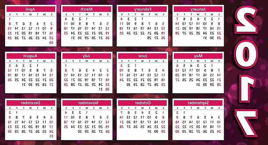 kalendář, 2017, denní program, plán, týdnů, měsíců, rok, leden, Únor, březen, duben