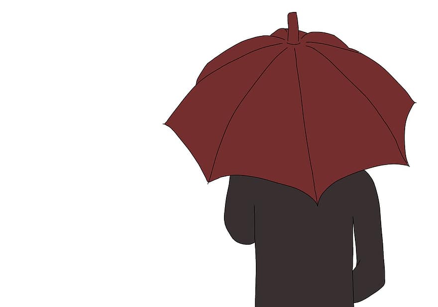 чадър, дъжд, метеорологично време, слънчобран, сянка, самотен, изчакайте, карикатура, вектор, илюстрация, хора