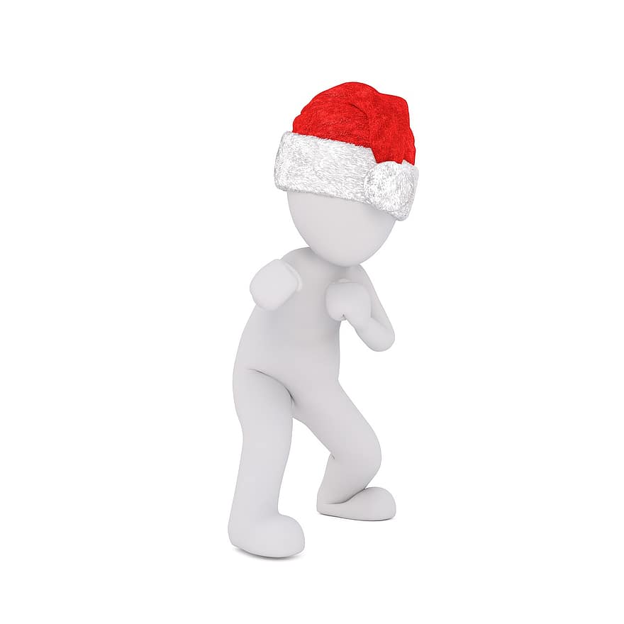 クリスマス、白人男性、全身、サンタの帽子、3Dモデル、図、孤立した、スタイル、移動、白、ポーズ