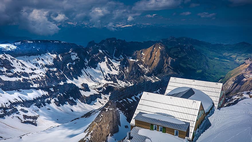 Säntis, Appenzell, vuoret, maisema, järven pysyvyys, alppi-, Alm, Sveitsi, panoraama, rock, taivas