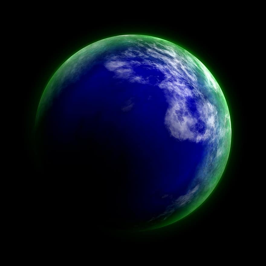 Blue, Planet, Earth, Green, Glow, Cosmos, Black, Background, Isolated, Cosmic, Solar