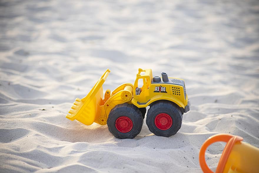 legetøj, barndom, lastbil, strand
