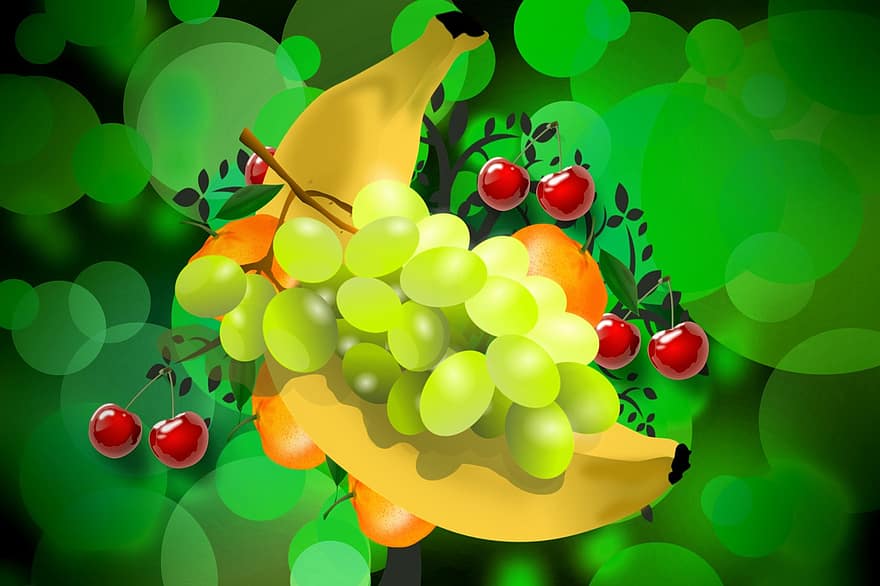 cây anh đào, lý lịch, bokeh, màu xanh lá, cây, mùa xuân, đồ họa, thuần chay, trái cây, quả anh đào, trái chuối