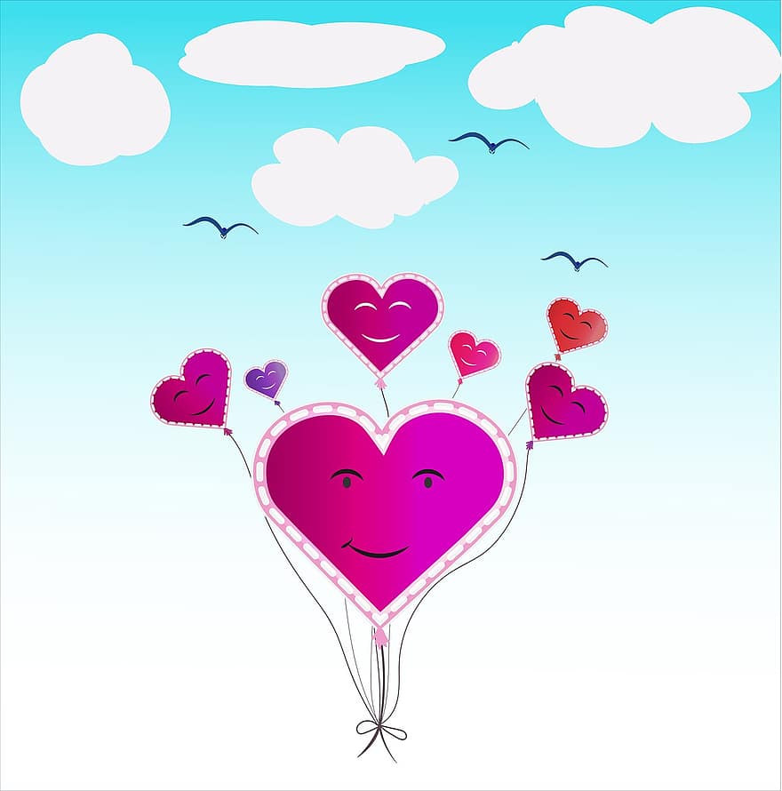 inimă, baloane, colorat, vezici urinare, balon, romantic, dragoste, zi de nastere, aer, distracţie, bucurie