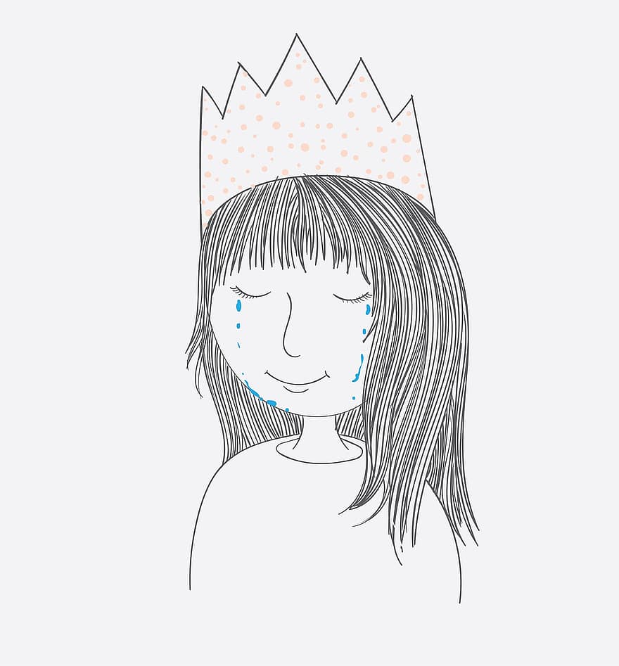 Girl, Cry, Crown, Sad, Unhappy, Face, Child, Kid, Young, Emotion, Pain