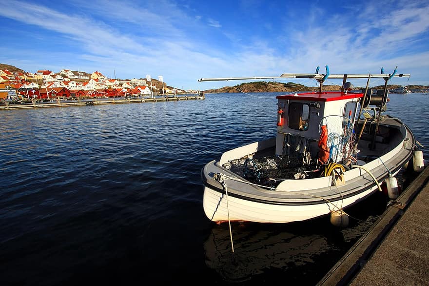 Łódź rybacka, Port, morze, łódź, wędkarz, woda, dok, port, Szwecja