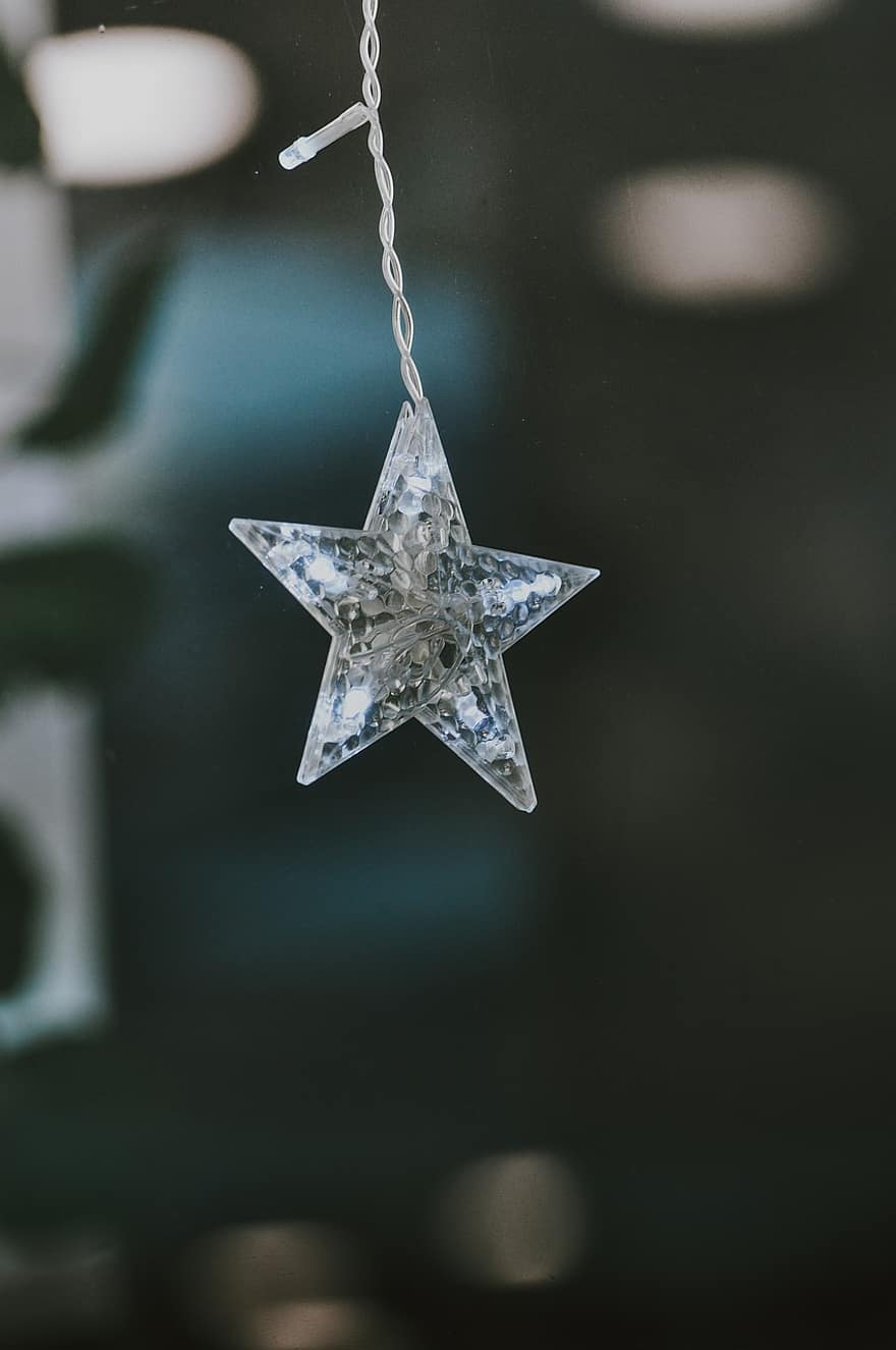 étoile, Guirlande Lumineuse, Guirlande en forme d'étoile, décoration de Noël, Noël, fermer, arrière-plans, brillant, décoration, objet unique, défocalisé