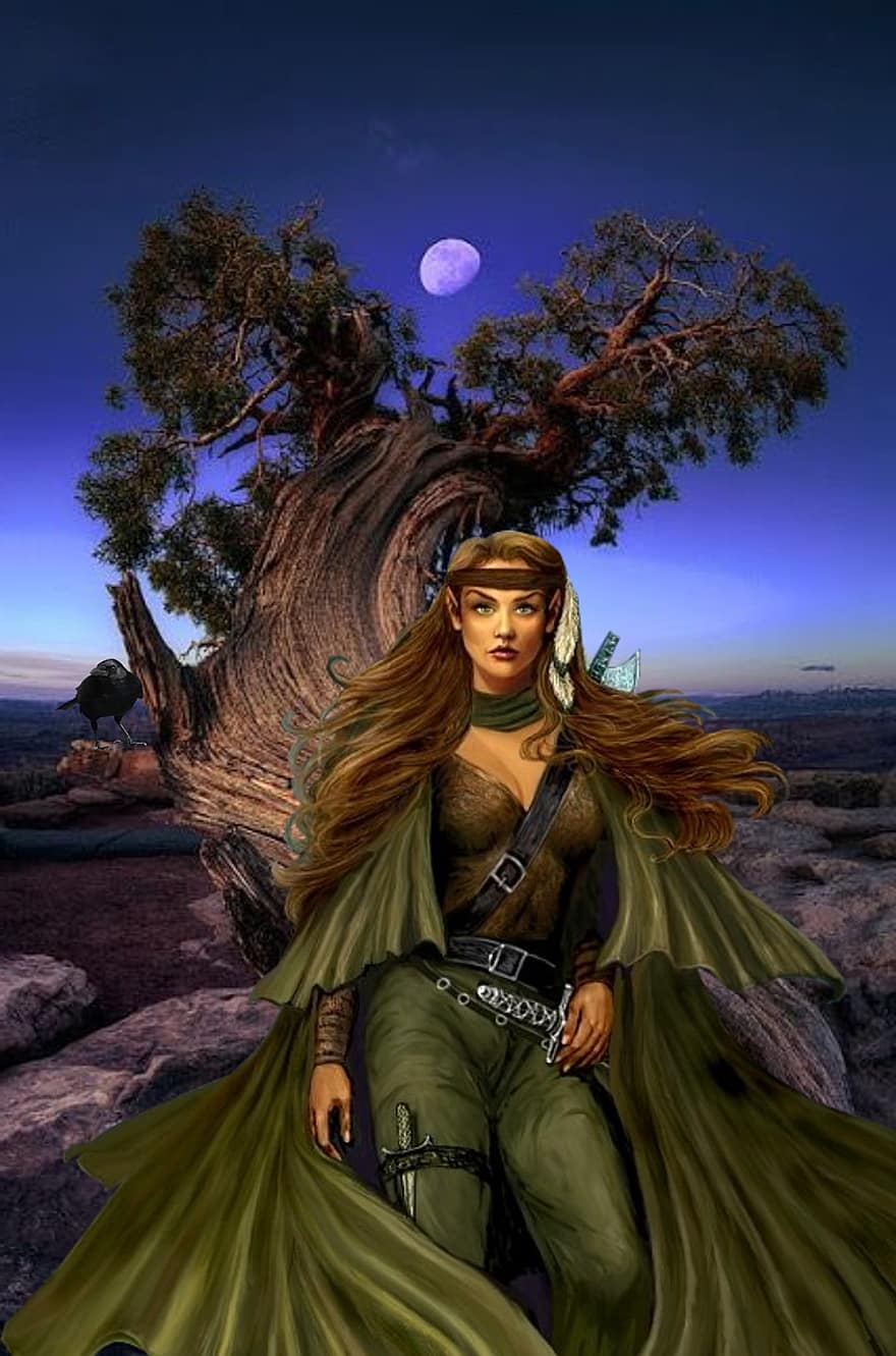 Warrior, Woman, Fantasy, Background, Mountains