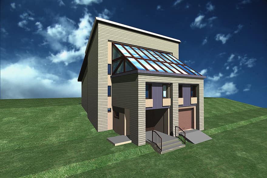 casa, casa de camp, Model 3d, quantitat, projecte, Arhitekrtura, edifici