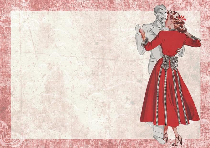 Vintage, Lady, Fashion, Dancing, Beauty, Background, Design, Paper, Empty, Blank, Fifties