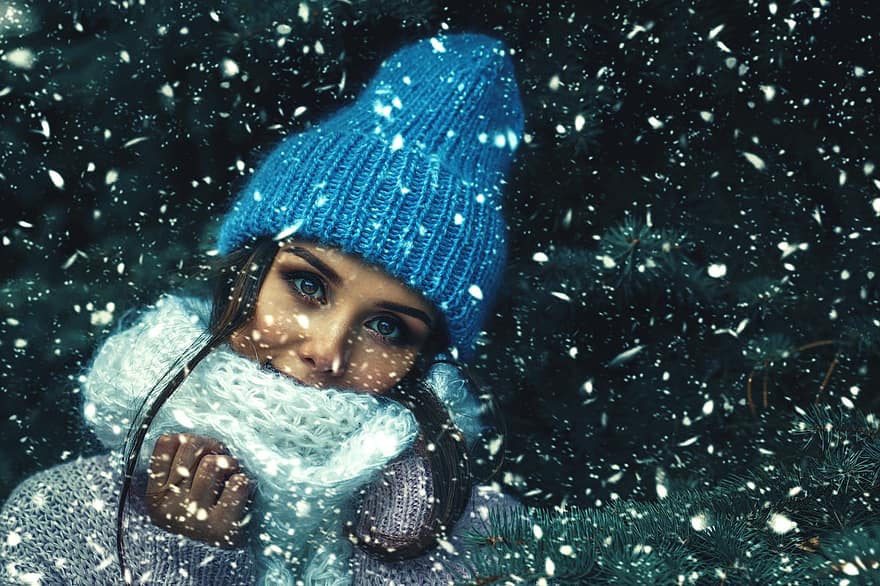 fată, model, portret, Modă, stil, imbracaminte, moda de iarnă, haine de iarna, îmbrăcăminte de iarnă, zăpadă, acoperit cu zăpadă