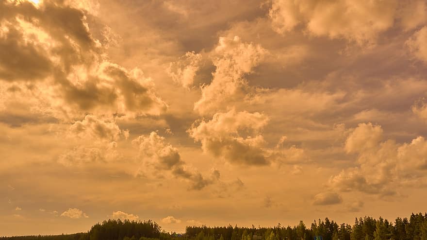 céu, nuvens, por do sol, crepúsculo, Finlândia