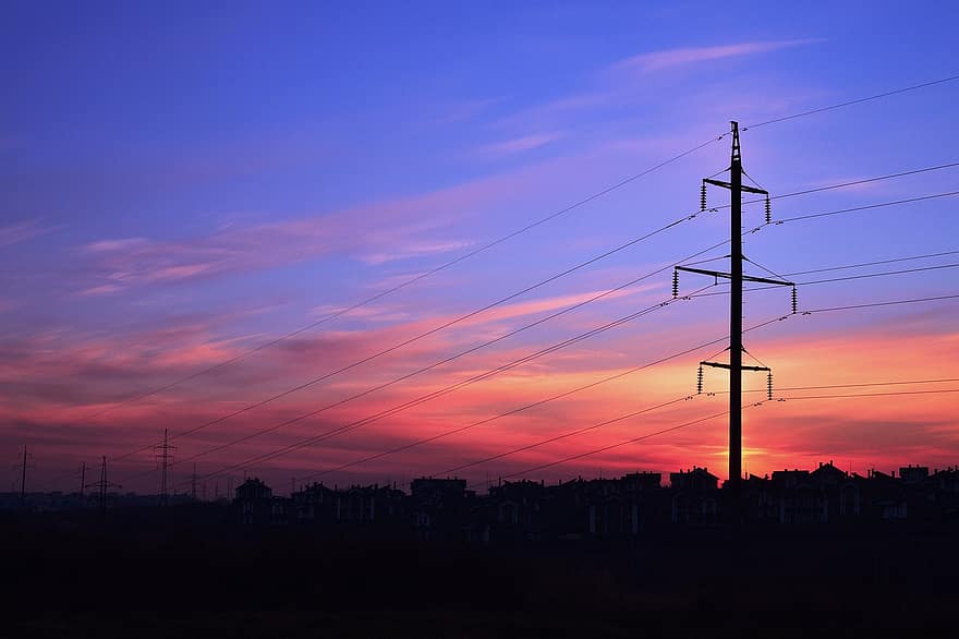 Sky, Sunset, Dusk, Clouds, silhouette, back lit, sun, fuel and power generation, architecture, night, electricity