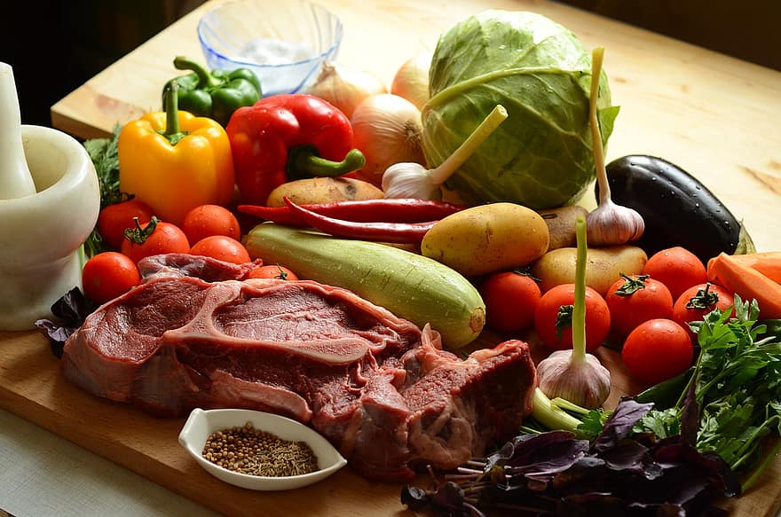 овочі, м'ясо, інгредієнти, їжа, приготування їжі, виробляти, урожай, органічні, свіжий, свіжі овочі, свіжі продукти