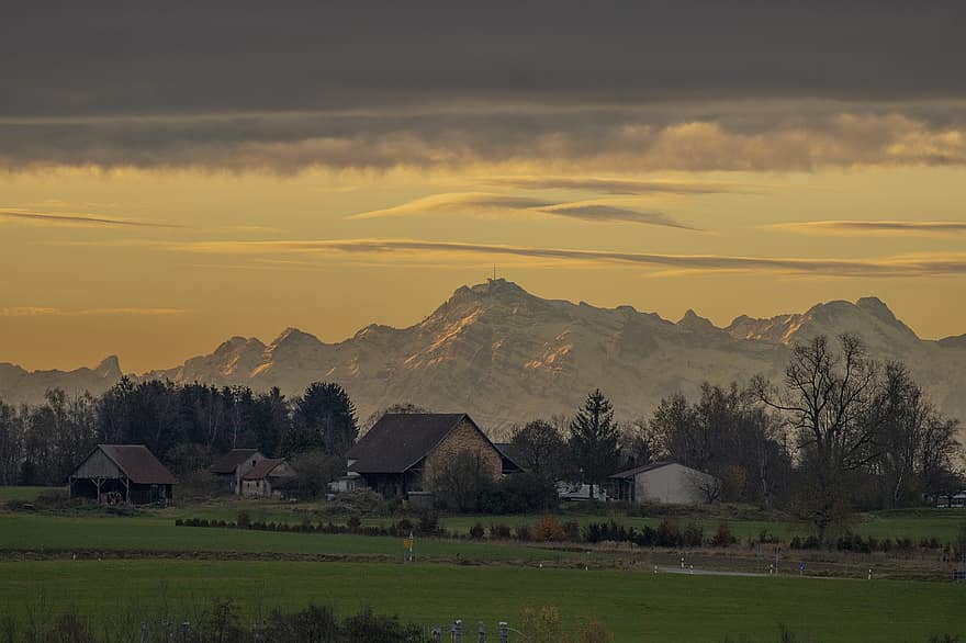 les montagnes, le coucher du soleil, Suisse, la nature, veille, paysage, crépuscule
