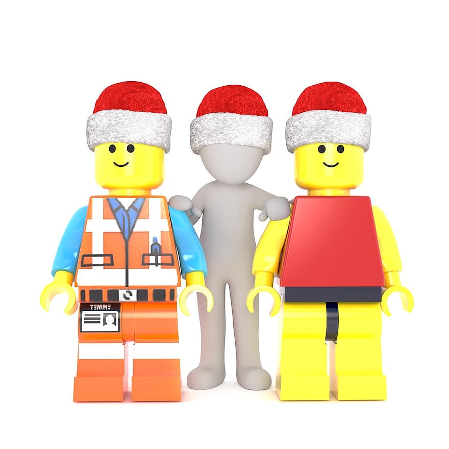 Lego, hombre blanco, modelo 3d, cuerpo completo, Sombrero de santa 3d, Navidad, sombrero de Santa, 3d, blanco, aislado, figura