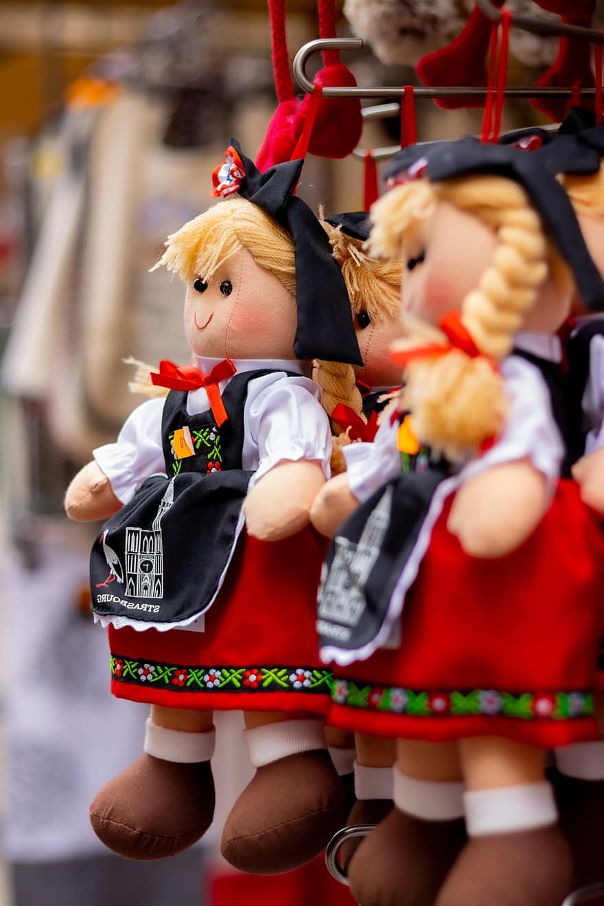 pop, Elzas, Straatsburg, markt, culturen, speelgoed-, viering, decoratie, traditionele klederdracht, schattig, gift