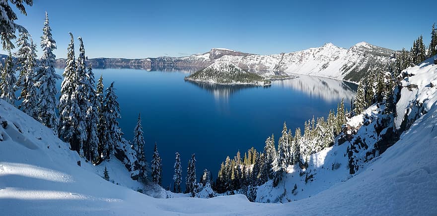 lago del cráter, lago, cráter, agua, naturaleza, paisaje, escénico, volcán, al aire libre, invierno, nieve