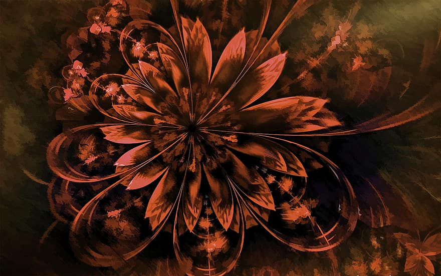 fractal, maalaus, kukka, rakenne, design, oranssi, fantasia, fractal art, ruskea kukka, ruskea taide, ruskea rakenne