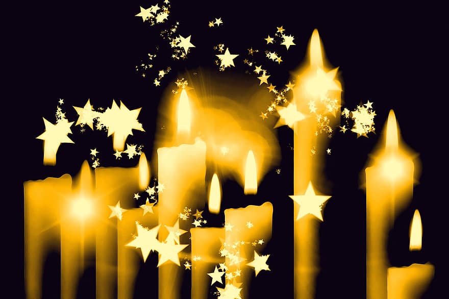 Natal, velas, Estrela, leve, cera, pavio, vela de cera, luz de velas, atmosfera, chama, queimar