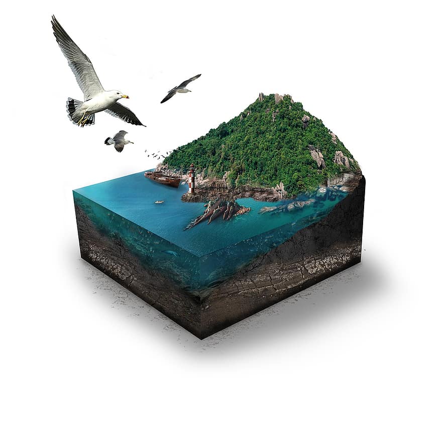 пляж, остров, пейзаж, 3D визуализация