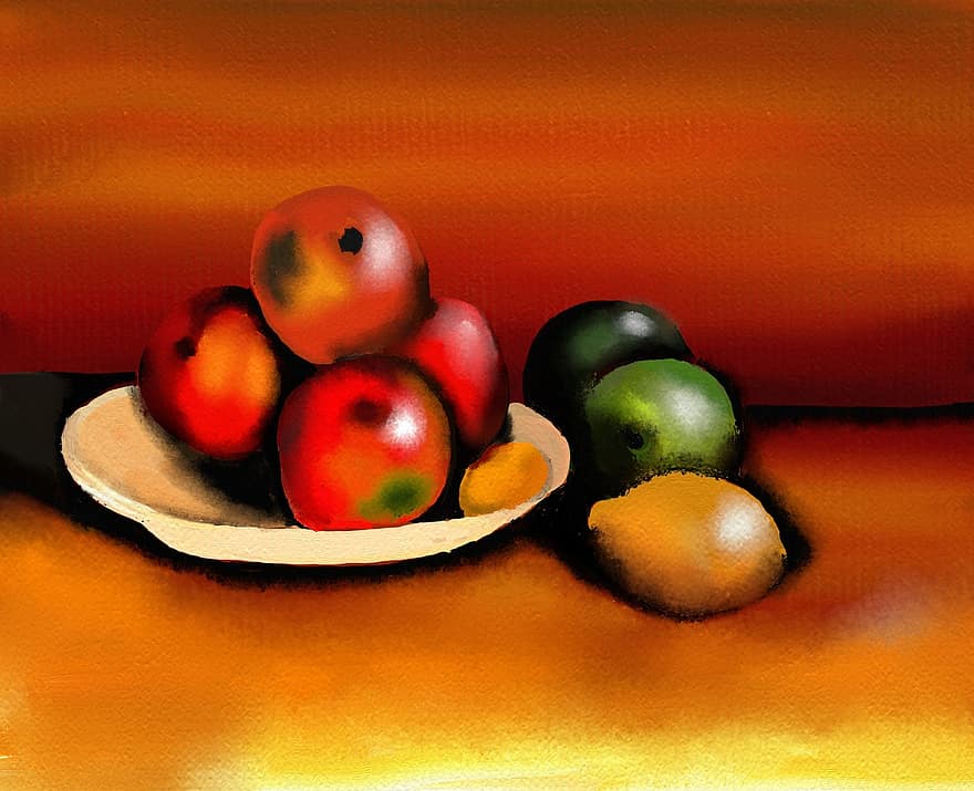 olajfestmény, festett, gyümölcs, szín, vitaminok, festés, alma