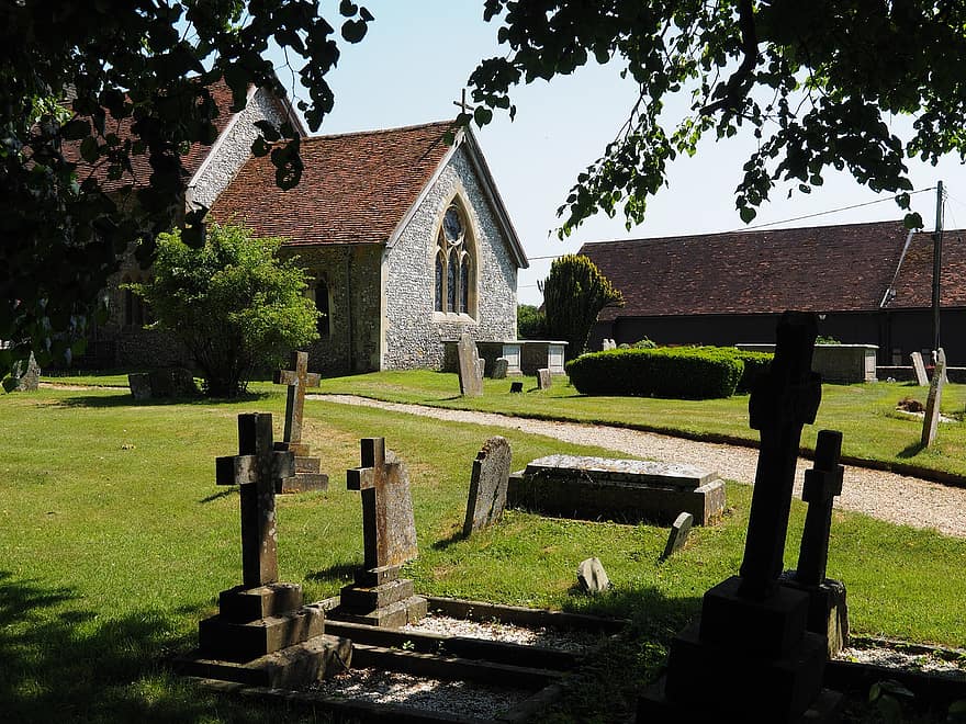 Hampshire, Angleterre, église, cimetière, pierres tombales, campagne, rural