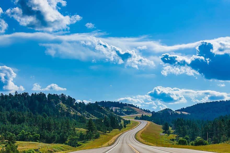 ceļš, debesis, ainavu, raksturs, kalni, mākoņi, mohans, nannapaneni, Wyoming