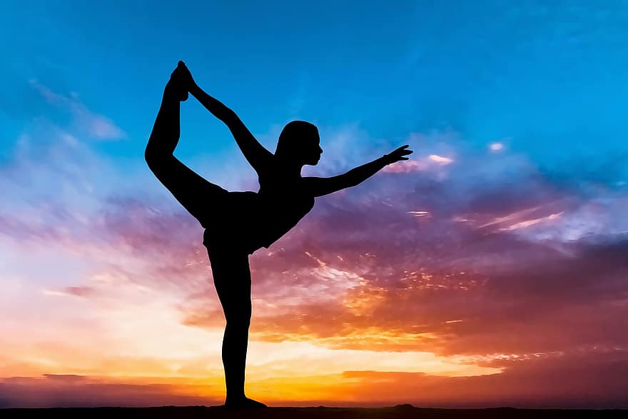 jooga, aiheuttaa, meditaatio, rentoutuminen, hyvinvointi, kunto, liikunta, zen, elämäntapa, siluetti, Sininen kunto