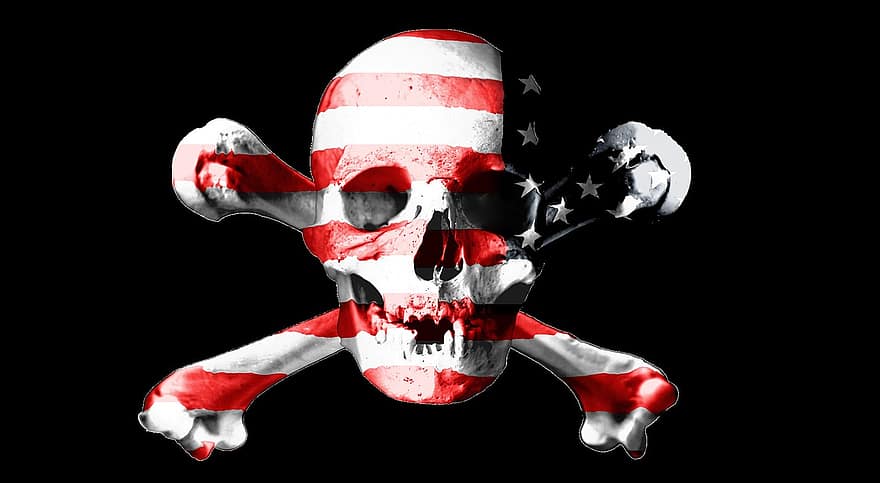 веселий Роджер, череп, схрещені кістки, череп і кістки, пірат, піратський прапор, прапор Сполучених Штатів, США, символ, скелет, прапор