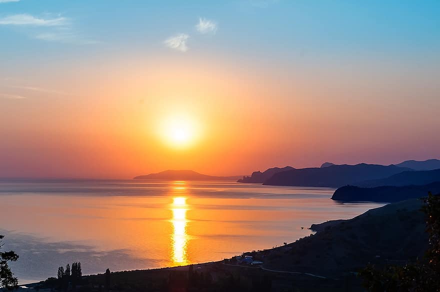dageraad, zee, Krim, berg-, natuur, ochtend-, zonsopkomst