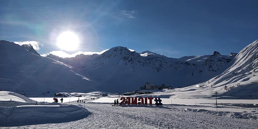 invierno, Alpes, nieve, montaña, paisaje, deporte, azul, hielo, temporada, pista de esquí, pico de la montaña