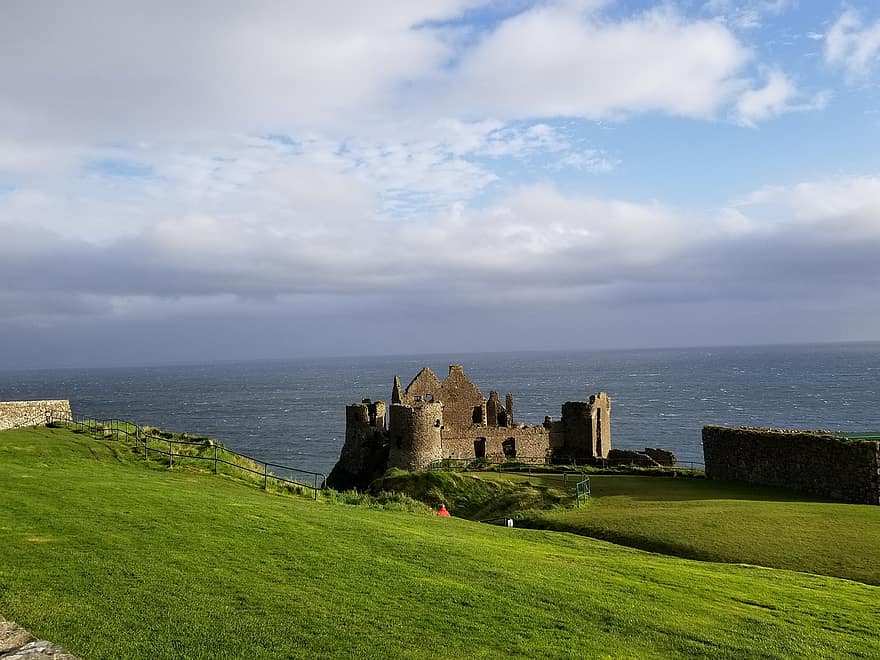 dunluce slott, Irland, ruiner, borg, hav, landskap, arkitektur, historie, gammel ruin, berømt sted, gammel